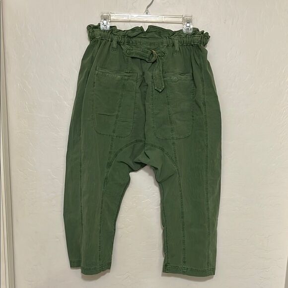 Free People Runyon Distressed Green Drawstring Cropped Pants Boho - Picture 8 of 15